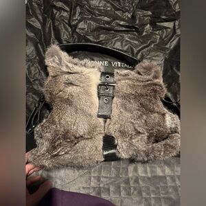 Adrienne Vittadini Faux Fur Hobo Bag in Gray and Black